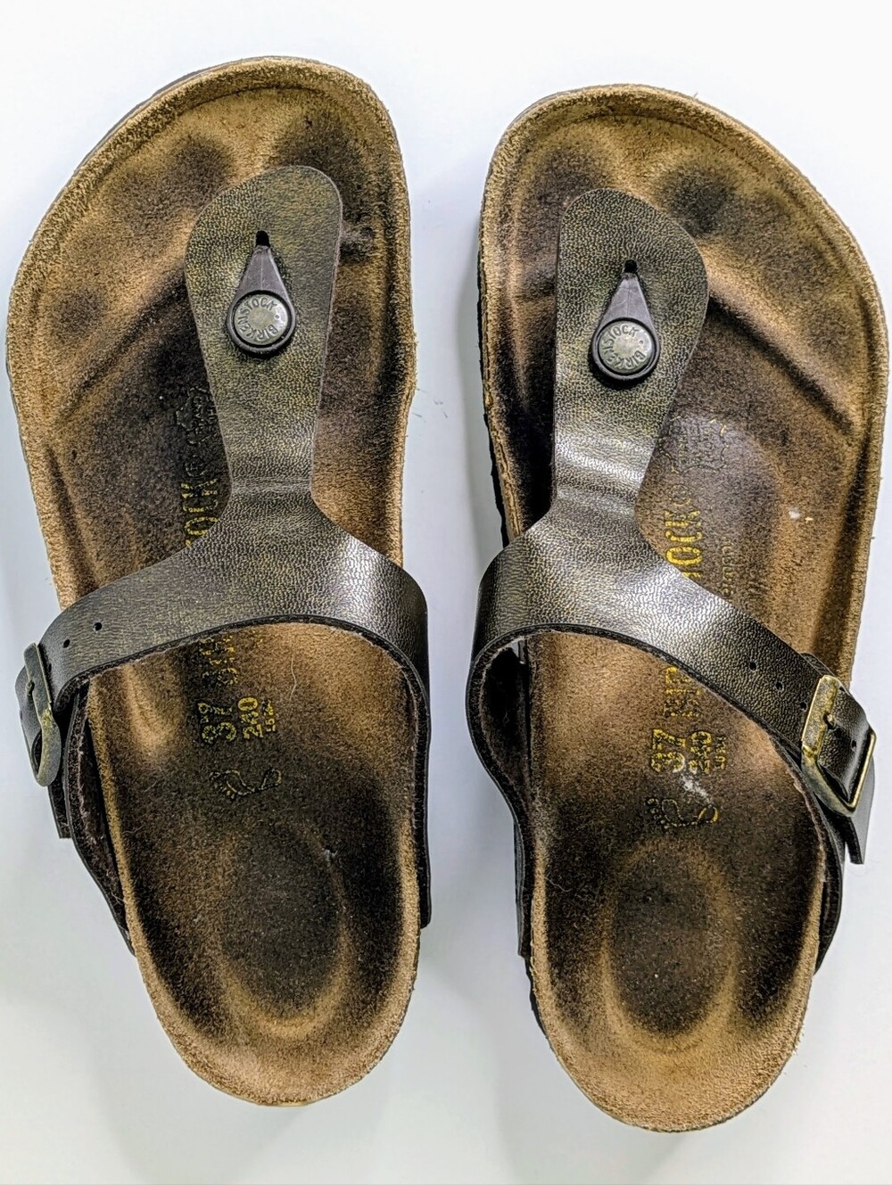 Birkenstock Gizeh Sandals 37 Brown Metallic Thong Flat Cork Footbed 6-6.5
